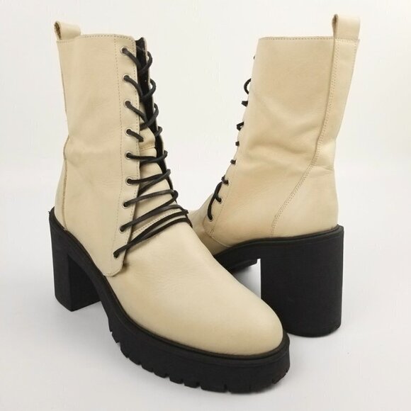 Free People Dylan Leather Lace Up Chunky Platform Combat Boots 90s Grunge Boho - Picture 2 of 7